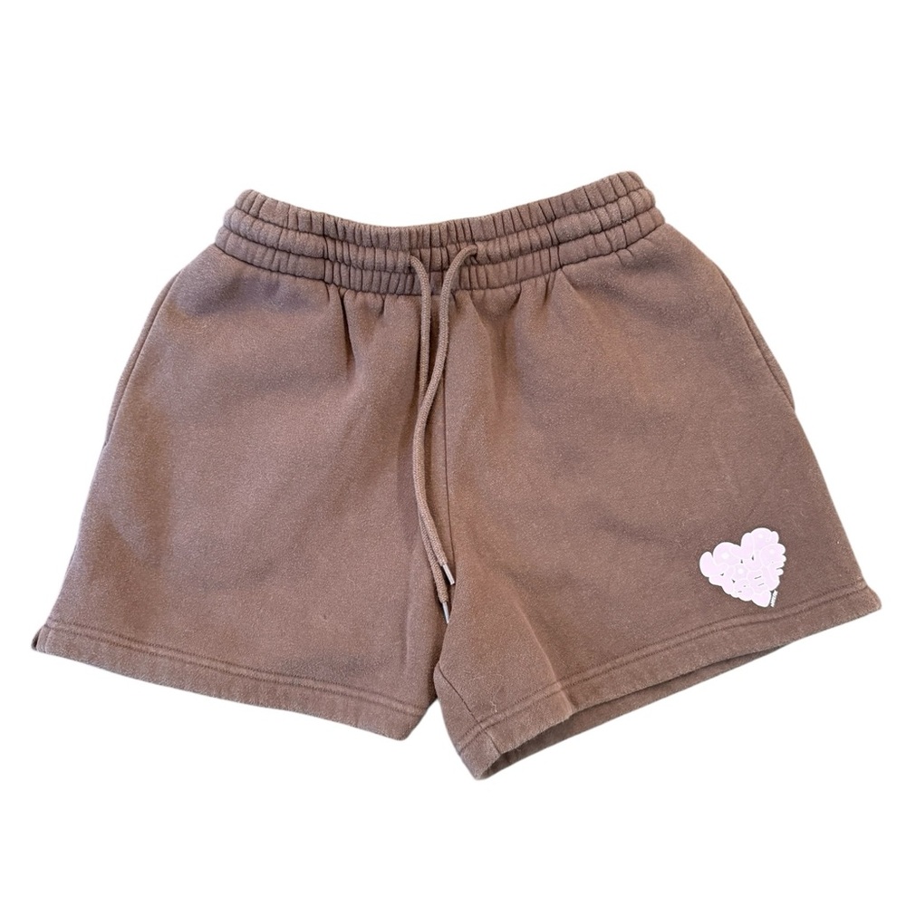 White Fox Brown Heavy Weight Drawstring Shorts Logo Heart Size Small Women’s